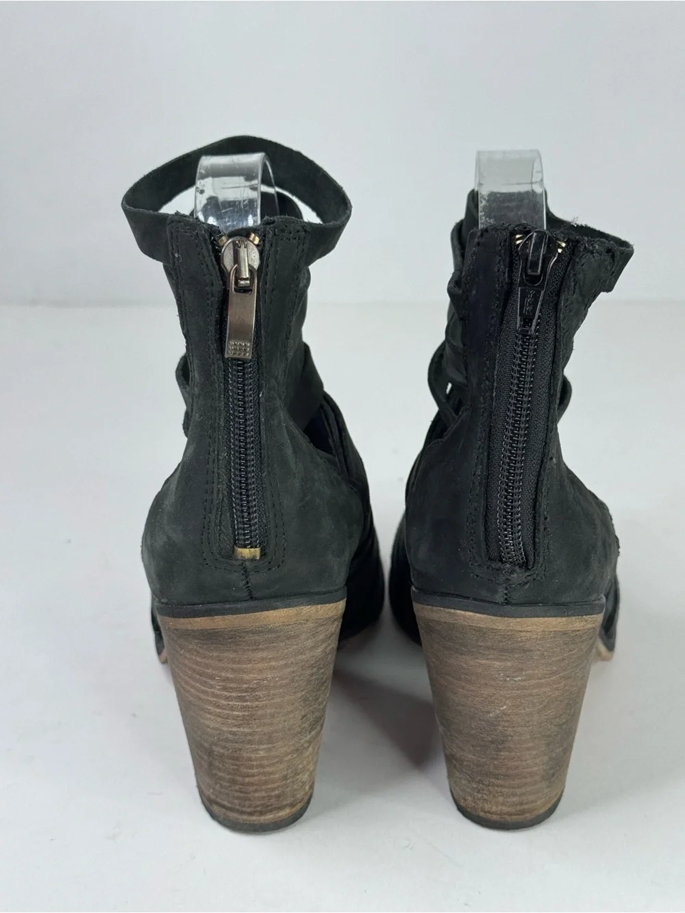 Free People Black Strappy Cutout Block Heel Ankle Booties